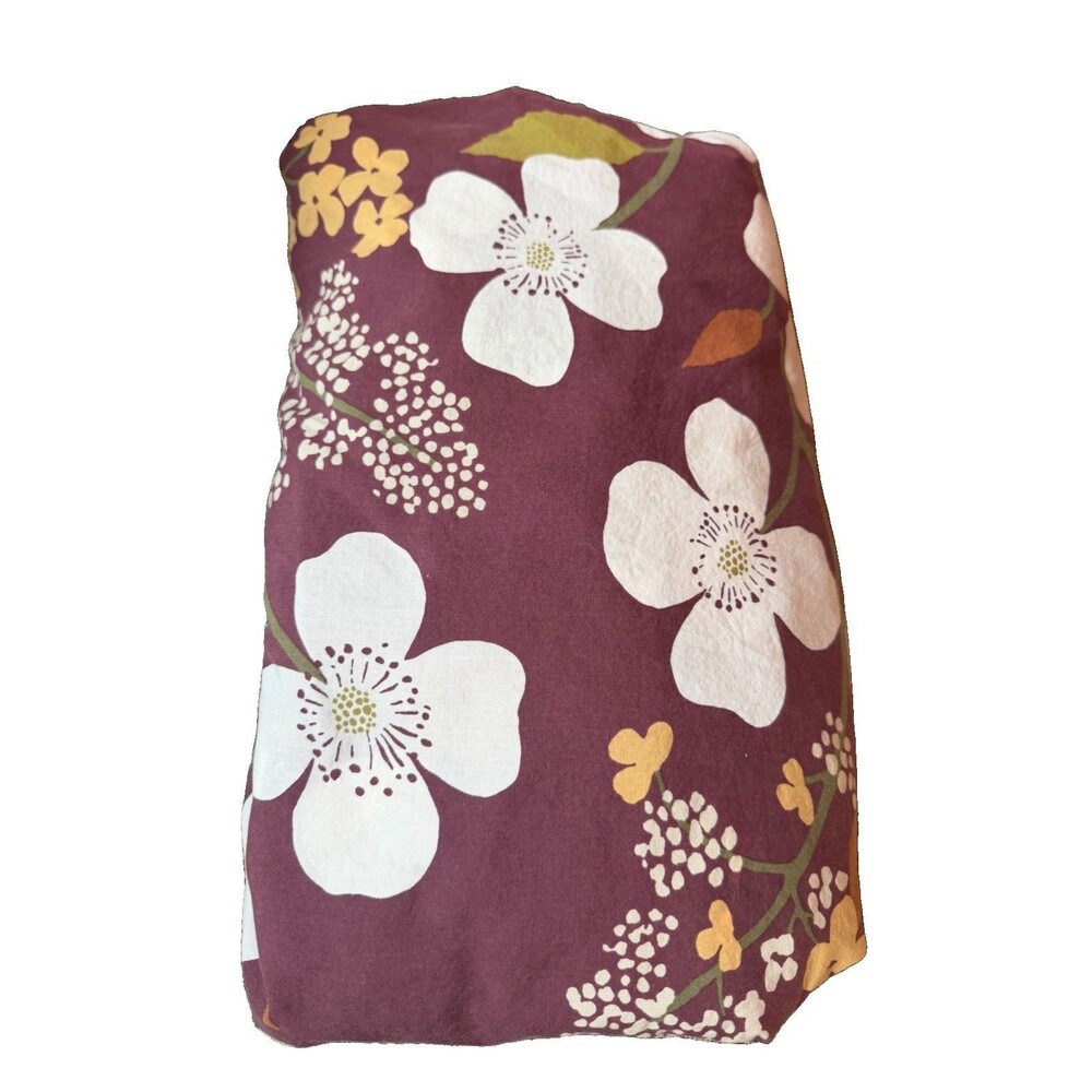 The Company Store Twin XL Fitted Sheet Adley Floral Cotton Plum Yellow White